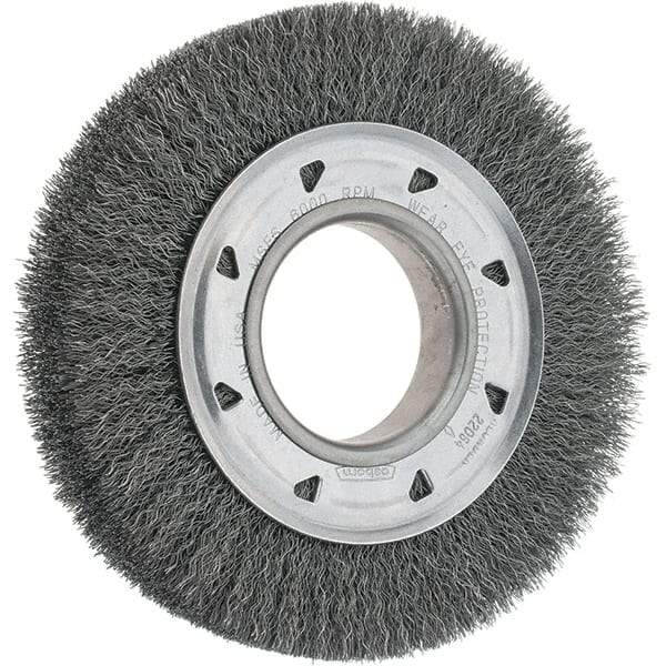Osborn - 6" OD, 2" Arbor Hole, Crimped Steel Wheel Brush - 7/8" Face Width, 1" Trim Length, 0.0104" Filament Diam, 6,000 RPM - USA Tool & Supply