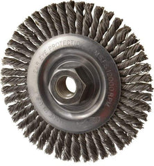 Osborn - 4" OD, 5/8-11 Arbor Hole, Knotted Steel Wheel Brush - 3/16" Face Width, 1" Trim Length, 0.02" Filament Diam, 12,000 RPM - USA Tool & Supply