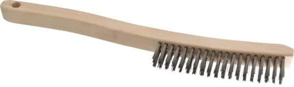 Osborn - 3 Rows x 19 Columns Stainless Steel Scratch Brush - 6" Brush Length, 13-11/16" OAL, 1-1/8" Trim Length, Wood Curved Handle - USA Tool & Supply
