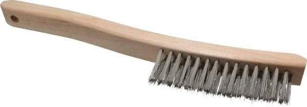 Osborn - 3 Rows x 14 Columns Stainless Steel Scratch Brush - 13-3/4" OAL, 1-1/2" Trim Length, Wood Curved Handle - USA Tool & Supply