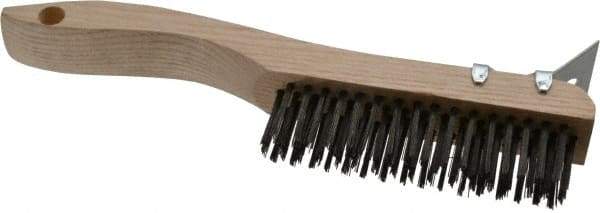 Osborn - 4 Rows x 16 Columns Steel Scratch Brush - 5-1/4" Brush Length, 10" OAL, 1-1/8" Trim Length, Wood Shoe Handle - USA Tool & Supply