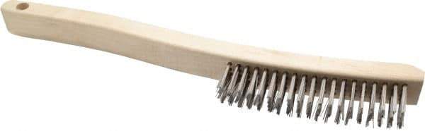 Osborn - 4 Rows x 19 Columns Stainless Steel Scratch Brush - 6" Brush Length, 13-11/16" OAL, 1-1/8" Trim Length, Wood Curved Handle - USA Tool & Supply