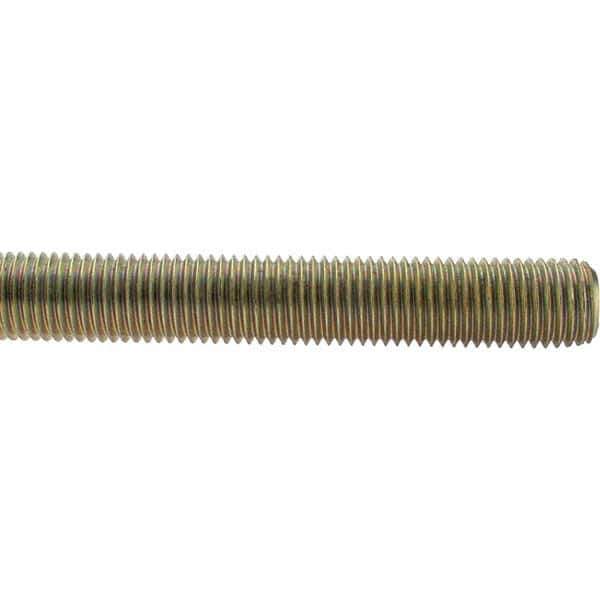 Value Collection - 1-8 UNC (Coarse), 3' Long, Low Carbon Steel Threaded Rod - Yellow Zinc-Plated Finish, Right Hand Thread - USA Tool & Supply