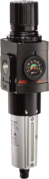 ARO/Ingersoll-Rand - 3/4" NPT Port Heavy Duty 1 Piece Filter/Regulator FRL Unit - Metal Bowl, 236 SCFM, 250 Max psi, 14.689" High x 4.091" Long, Automatic Drain - USA Tool & Supply