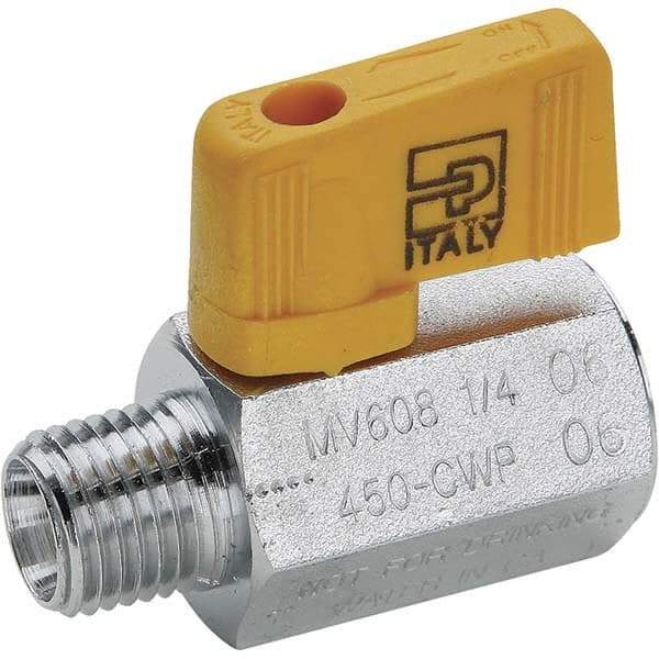 Parker - 1/2" Pipe, Brass Miniature Ball Valve - Male x Female Ends, Wedge Handle - USA Tool & Supply