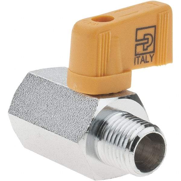 Parker - 1/4" Pipe, Brass Miniature Ball Valve - Male x Female Ends, Wedge Handle - USA Tool & Supply