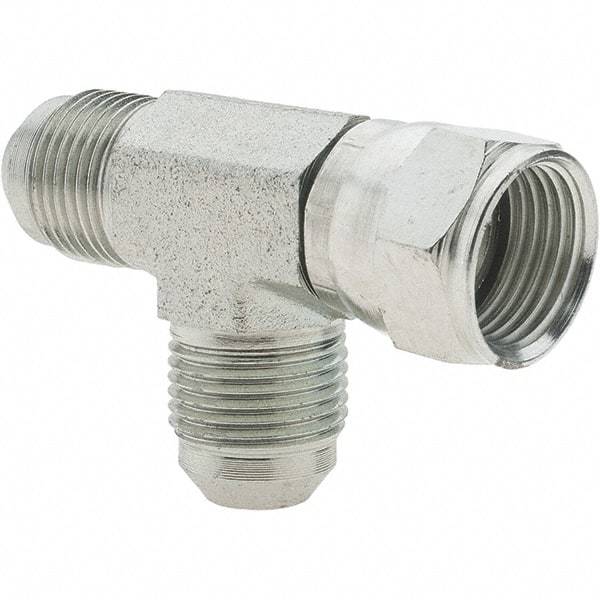 Value Collection - 1/2" Tube OD, 37° Steel Flared Tube Swivel Run Tee - 3/4-16 x 3/4-16 x 3/4-16 Flare x Flare x Flare Ends - USA Tool & Supply