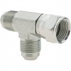 Value Collection - 1/2" Tube OD, 37° Steel Flared Tube Swivel Run Tee - 3/4-16 x 3/4-16 x 3/4-16 Flare x Flare x Flare Ends - USA Tool & Supply