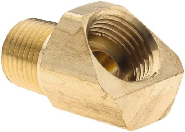 Parker - 1/4" Tube OD, 45° Brass Flared Tube Male 45° Elbow - 1/8 NPT, Flare x MNPT Ends - USA Tool & Supply