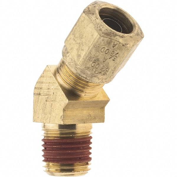Parker - 3/8" OD, Brass Male 45° Elbow - 150 Max Working psi, - USA Tool & Supply