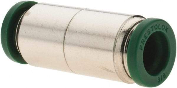 Parker - 3/8" Outside Diam, Nickel Plated Brass Push-to-Connect Tube Union - 300 Max psi, Tube to Tube Connection, Nitrile O-Ring - USA Tool & Supply