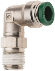 Parker - 5/16" Outside Diam, 1/4 NPTF, Nickel Plated Brass Push-to-Connect Tube Male Swivel Elbow - 300 Max psi, Tube to Male NPT Connection, Nitrile O-Ring - USA Tool & Supply