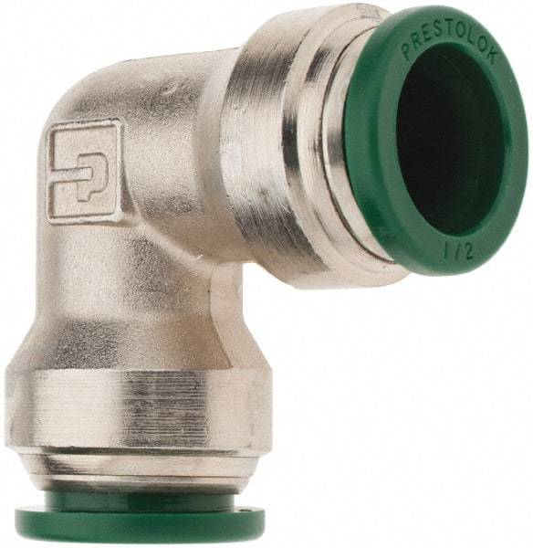 Parker - 1/2" Outside Diam, Nickel Plated Brass Push-to-Connect Tube Union Elbow - 300 Max psi, Tube to Tube Connection, Nitrile O-Ring - USA Tool & Supply