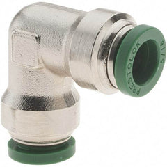Parker - 5/16" Outside Diam, Nickel Plated Brass Push-to-Connect Tube Union Elbow - 300 Max psi, Tube to Tube Connection, Nitrile O-Ring - USA Tool & Supply