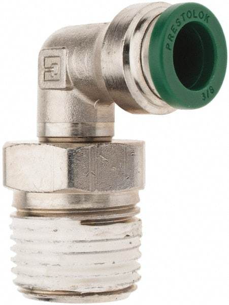 Parker - 3/8" Outside Diam, 1/2 NPTF, Nickel Plated Brass Push-to-Connect Tube Male Swivel Elbow - 300 Max psi, Tube to Male NPT Connection, Nitrile O-Ring - USA Tool & Supply