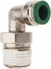 Parker - 3/8" Outside Diam, 1/2 NPTF, Nickel Plated Brass Push-to-Connect Tube Male Swivel Elbow - 300 Max psi, Tube to Male NPT Connection, Nitrile O-Ring - USA Tool & Supply