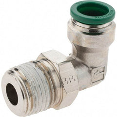 Parker - 1/2" Outside Diam, 1/2 NPTF, Nickel Plated Brass Push-to-Connect Tube Male Swivel Elbow - 300 Max psi, Tube to Male NPT Connection, Nitrile O-Ring - USA Tool & Supply