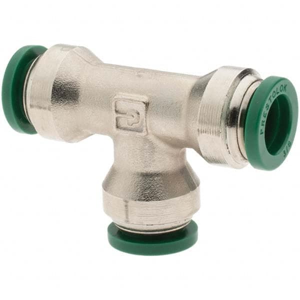 Parker - 3/8" Outside Diam, Nickel Plated Brass Push-to-Connect Tube Union Tee - USA Tool & Supply