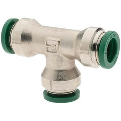 Parker - 3/8" Outside Diam, Nickel Plated Brass Push-to-Connect Tube Union Tee - USA Tool & Supply