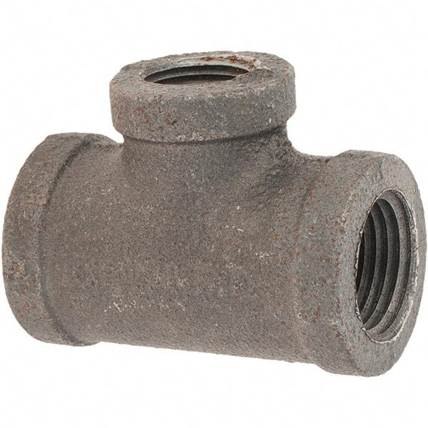 Value Collection - Size 1/2 x 1/2 x 3/8", Class 150, Malleable Iron Black Pipe Reducing Tee - 150 psi, Threaded End Connection - USA Tool & Supply