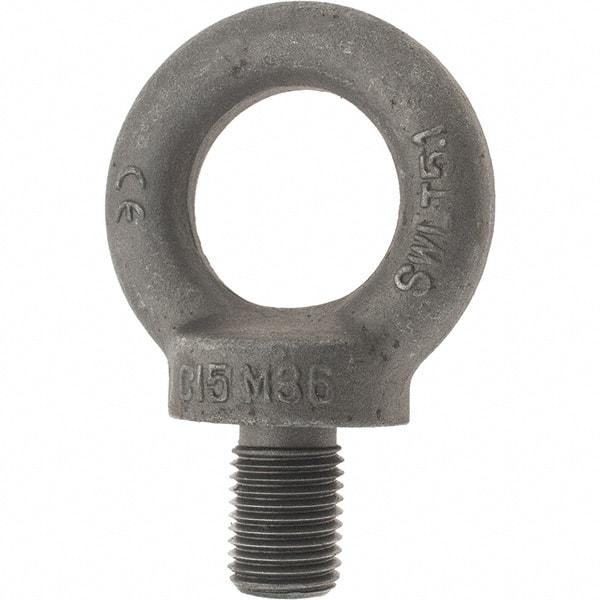 Value Collection - 5,100 Kg Capacity, Steel, M36x4.00 Thread, Fixed Lifting Eye Bolt - Fully Threaded, 54mm Shank, 54mm Thread Length, Shoulder - USA Tool & Supply