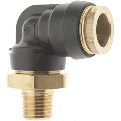 Parker - 1/2" Outside Diam, 1/4 Thread, Brass Push-to-Connect Tube Male Elbow - 250 Max psi, Tube to Male NPT Connection - USA Tool & Supply