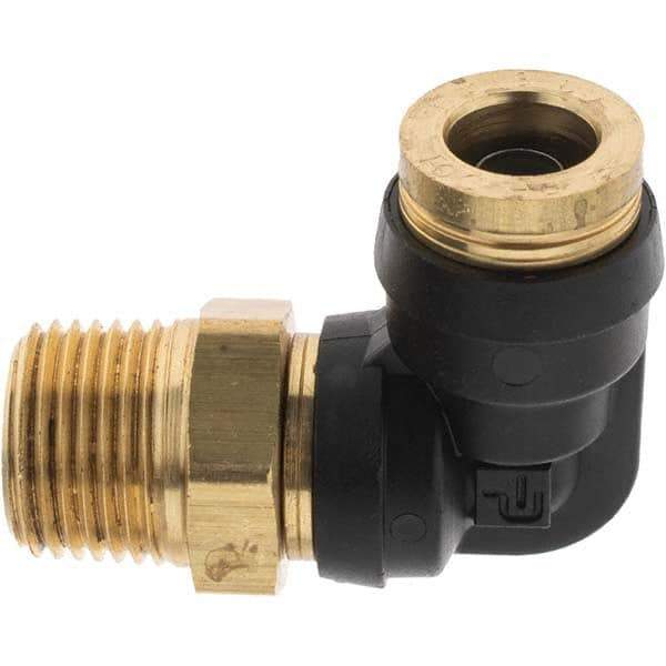 Parker - 3/8" Outside Diam, 3/8 Thread, Brass Push-to-Connect Tube Male Elbow - 250 Max psi, Tube to Male NPT Connection - USA Tool & Supply