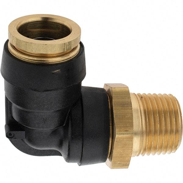 Parker - 5/8" Outside Diam, 1/2 Thread, Brass Push-to-Connect Tube Male Elbow - 250 Max psi, Tube to Male NPT Connection - USA Tool & Supply