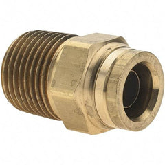 Parker - 1/2" Outside Diam, 1/2 NPTF, Brass Push-to-Connect Tube Male Connector - Tube to Male NPT Connection, Nitrile O-Ring - USA Tool & Supply