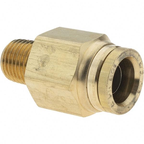 Parker - 1/2" Outside Diam, 1/4 NPTF, Brass Push-to-Connect Tube Male Connector - Tube to Male NPT Connection, Nitrile O-Ring - USA Tool & Supply