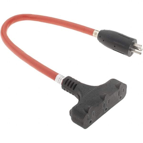 Value Collection - 2', 12/3 Gauge/Conductors, Orange Indoor & Outdoor Extension Cord - 15 Amps, 125 Volts, UL STW - USA Tool & Supply