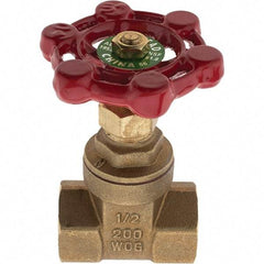Value Collection - 1/2" Pipe, FNPT x FNPT Bronze Solid Wedge Gate Valve - 200 WOG, 125 WSP, For Use with Plumbing Application - USA Tool & Supply