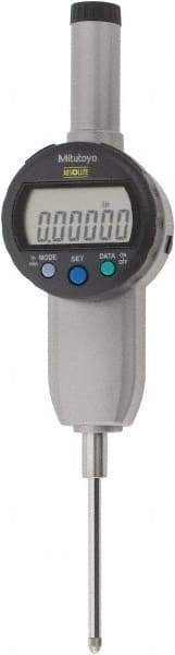 Mitutoyo - 0 to 2" Range, 0.00005" Graduation, Electronic Drop Indicator - Flat Back, Accurate to 0.0002", English & Metric System, LCD Display - USA Tool & Supply