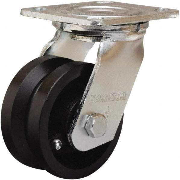 Hamilton - 5" Diam x 2" Wide, Iron Swivel Caster - 800 Lb Capacity, Top Plate Mount, 4" x 4-1/2" Plate, Straight Roller Bearing - USA Tool & Supply