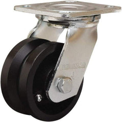 Hamilton - 5" Diam x 2" Wide, Iron Swivel Caster - 800 Lb Capacity, Top Plate Mount, 4" x 4-1/2" Plate, Straight Roller Bearing - USA Tool & Supply