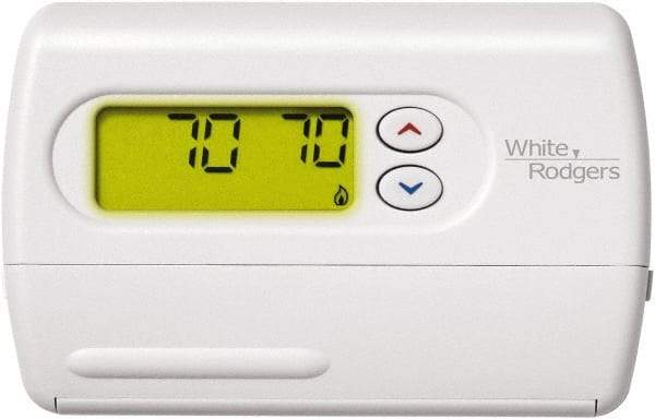 White-Rodgers - 45 to 90°F, 1 Heat, 1 Cool, Digital Nonprogrammable Heat Pump Thermostat - 0 to 30 Volts, Horizontal Mount, Push Button Switch - USA Tool & Supply