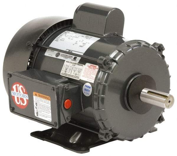 US Motors - 2 hp, TEFC Enclosure, 1,740 RPM, 115/230 Volt, 60 Hz, Industrial Electric AC/DC Motor - Size 182 Frame, Horizontal-Footed Mount, 1 Speed, Ball Bearings, 25.6/12.8 Full Load Amps, F Class Insulation - USA Tool & Supply