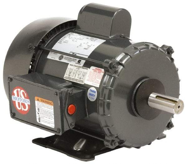 US Motors - 1.5 hp, TEFC Enclosure, 1,725 RPM, 115/230 Volt, 60 Hz, Industrial Electric AC/DC Motor - Size 145 Frame, 1 Speed, Ball Bearings, B Class Insulation, Reversible - USA Tool & Supply