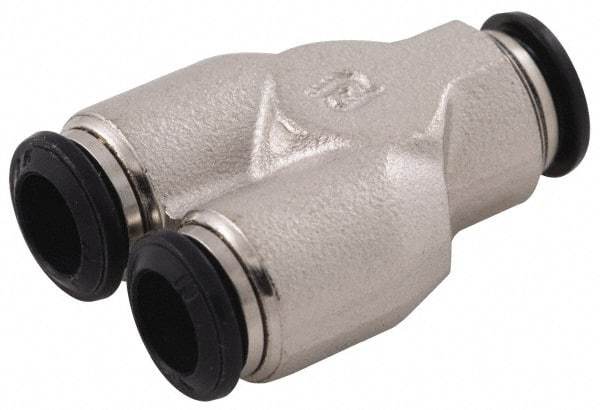Alpha Technologies - 3mm Outside Diam, Nickel Plated Brass Push-to-Connect Tube Union Y - 250 Max psi, Tube to Tube Connection, Buna O-Ring - USA Tool & Supply