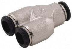 Alpha Technologies - 5mm Outside Diam, Nickel Plated Brass Push-to-Connect Tube Union Y - 250 Max psi, Tube to Tube Connection, Buna O-Ring - USA Tool & Supply