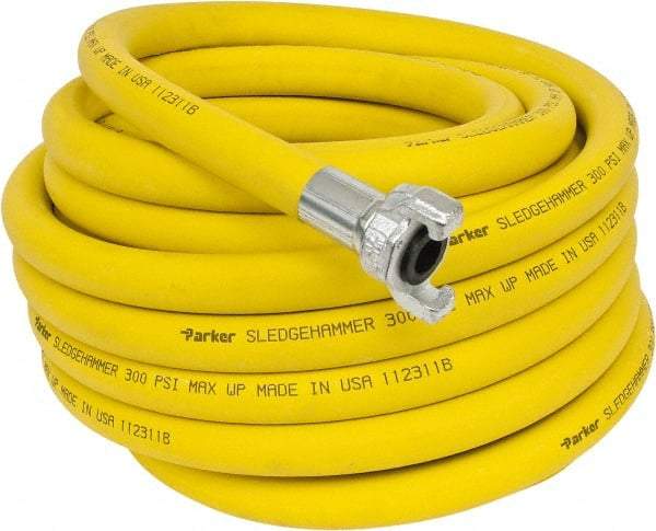 Parker - 3/4" ID x 1-3/16" OD 50' Long Sledgehammer Hose - Universal Style Coupling Ends, 300 Working psi, -40 to 212°F, Yellow - USA Tool & Supply