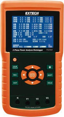 Extech - 3 Phase, 600 VAC, 200 to 3,000 Amp Capability, 45 to 65 Hz Calibration, LCD Display Power Meter - 0.5% Current Accuracy, 0.5% Voltage Accuracy - USA Tool & Supply