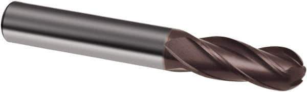 Guhring - 7/16" Diam, 1" LOC, 4 Flute Solid Carbide Ball End Mill - nano-A Finish, Single End, 2-3/4" OAL, 7/16" Shank Diam, Spiral Flute - USA Tool & Supply