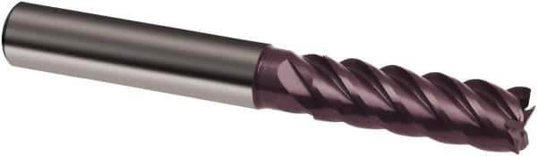 Guhring - 4mm, 11mm LOC, 6mm Shank Diam, 57mm OAL, 5 Flute, Solid Carbide Square End Mill - Single End, FIREX Finish, Spiral Flute, 45° Helix, Centercutting, Right Hand Cut, Right Hand Flute, Series 6709 - USA Tool & Supply