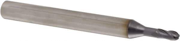Iscar - 3mm Diam, 6mm LOC, 4 Flute Solid Carbide Ball End Mill - TiAlN Finish, Single End, 57mm OAL, 6mm Shank Diam, Spiral Flute - USA Tool & Supply