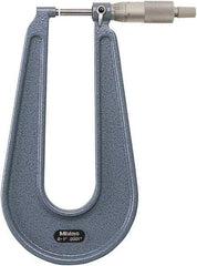 Mitutoyo - 0 to 1" Range, 0.0001" Graduation, Mechanical Outside Micrometer - Ratchet Stop Thimble, 6.3" Throat Depth, Accurate to 0.0002" - USA Tool & Supply
