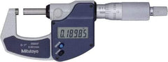 Mitutoyo - 0 to 1" Range, 0" Resolution, Standard Throat, Electronic Outside Micrometer - 0.0001" Accuracy, Ratchet Stop Thimble, Rotating Spindle, SR44 Battery, Includes NIST Traceability Certification - USA Tool & Supply
