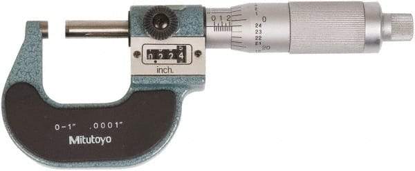 Mitutoyo - 0 to 1 Inch Range, Standard Throat, Electronic Outside Micrometer - 0.0001 Inch Accuracy, Friction Thimble, Rotating Spindle, Includes NIST Traceability Certification - USA Tool & Supply