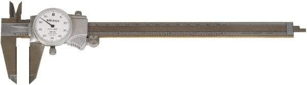 Mitutoyo - 0" to 8" Range, 0.001" Graduation, 1" per Revolution, Dial Caliper - White Face, Accurate to 0.1000", 50mm Jaw Length - USA Tool & Supply