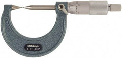 Mitutoyo - 1 Inch, 38mm Throat Depth, Ratchet Stop, Mechanical Point Micrometer - Accurate Up to 0.00015 Inch, 0.001 Inch Graduation, 30° Point Angle, 6.35mm Spindle Diameter - USA Tool & Supply